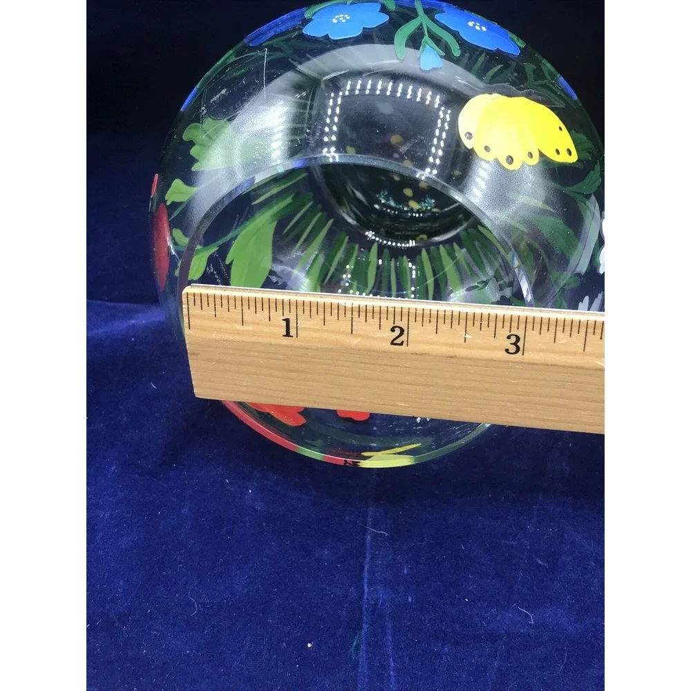 Romania Crystal Art Glass Vase Hand Painted Flowers‎ BEE & BUTTERFLY